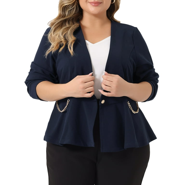 Unique Bargains Women’s Plus Size Work Fashion Button Chain Jacket