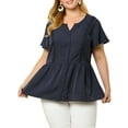 thumbnail image 1 of Unique Bargains Women's Plus Size Work Fashion Short Sleeve Elastic Waist Peplum Top 2X Navy Blue, 1 of 8