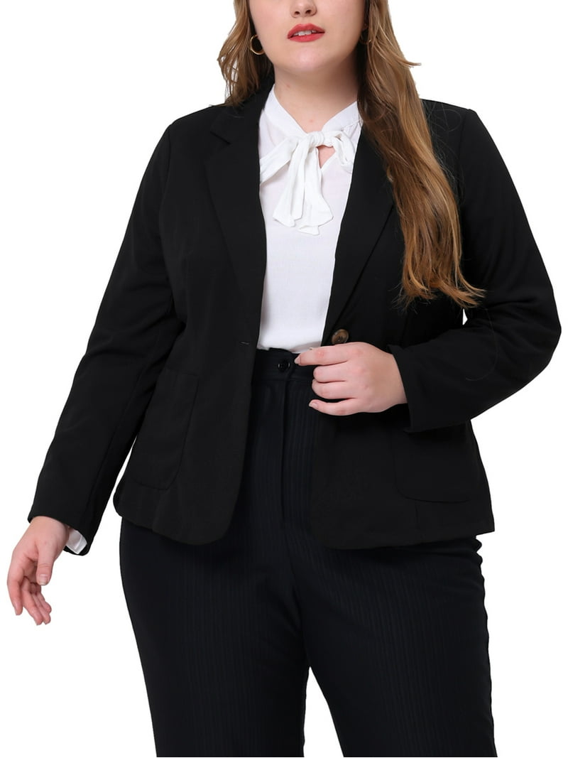 Unique Bargains Women's Plus Size Work Notch Lapel Buttons