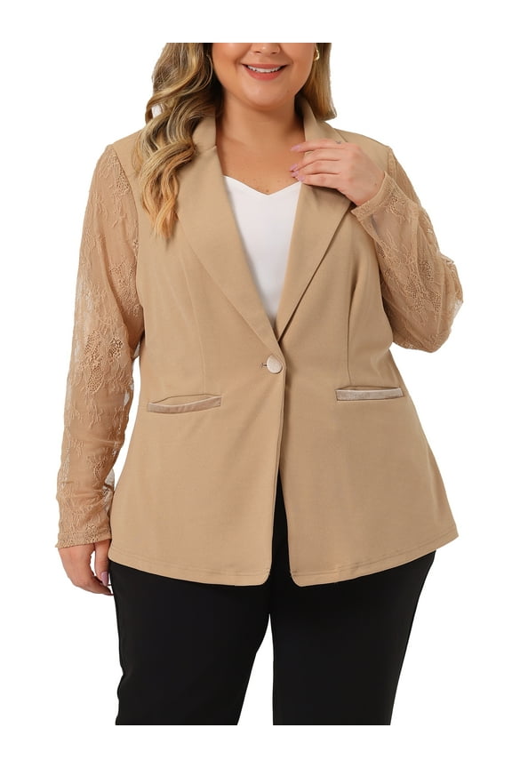 Women's Plus Size Work Notch Lapel Lace Front Blazers Jackets 4X Khaki