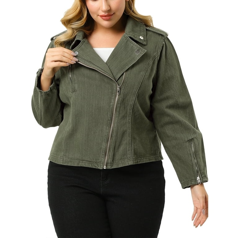 Plus size olive green leather jacket deals