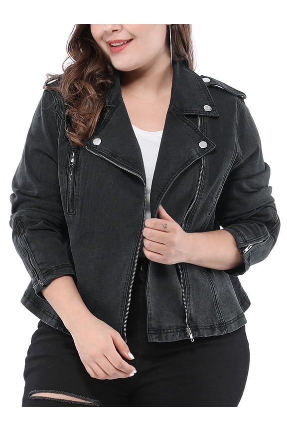 Women's Plus Size Zip Closure Outerwear Cool Biker Crop Jacket