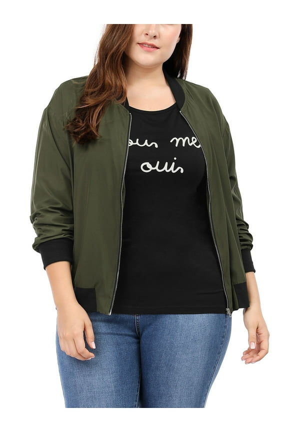 Women's Plus Size Zipper Trim Outerwear Bomber Jacket