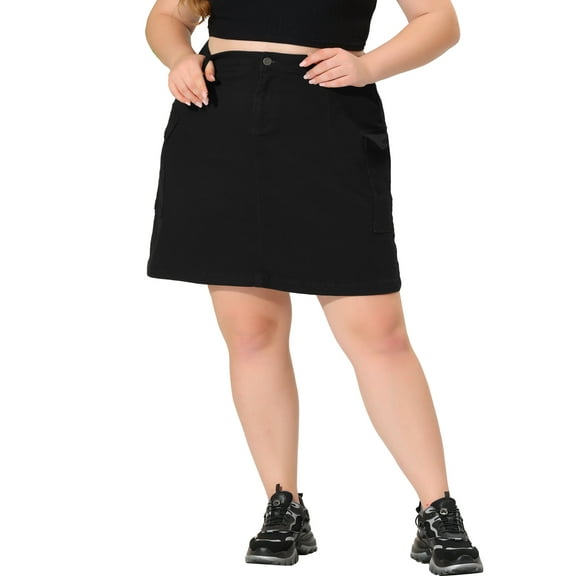 Unique Bargains Women's Plus Solid Zipper A-Line Above Knee Flare Skirts