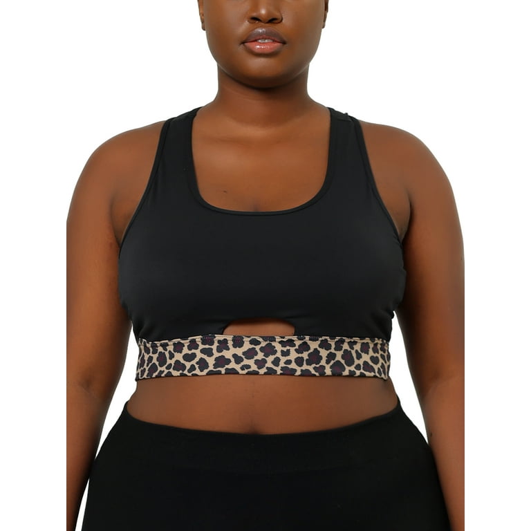 Unique Bargains Women's Plus Sports Full Figure Leopard Block Workout  Padded Bra 