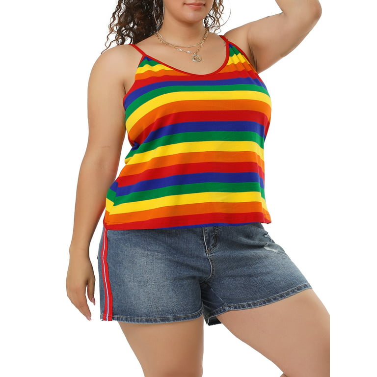 Unique Bargains Women's Plus Strap Stripe Sleeveless Vest Stretch
