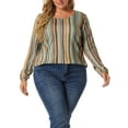 thumbnail image 1 of Unique Bargains Women's Plus Stripe Round Neck Elastic Cuff Long Sleeve Tops 1X Multicolor, 1 of 7