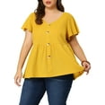 thumbnail image 1 of Unique Bargains Women's Plus Tops Button Front Shirts Peplum Blouse 1X Yellow, 1 of 7