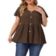 thumbnail image 1 of Unique Bargains Women's Plus Tops Button Front Shirts Peplum Blouse 4X Coffee, 1 of 6