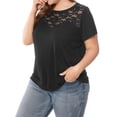 thumbnail image 1 of Unique Bargains Women's Plus Tops Lace Panel Round Neck Short Sleeve Blouse, 1 of 6