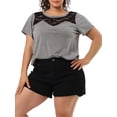 thumbnail image 1 of Unique Bargains Women's Plus Tops Lace Panel Round Neck Short Sleeve Blouse, 1 of 6