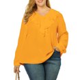 thumbnail image 1 of Unique Bargains Women's Plus Tops V Neck Boho Chiffon Ruffle Blouse 1X Yellow, 1 of 6