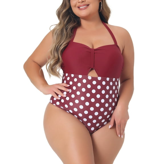 Unique Bargains Women's Plus Tummy Control Bathing Suit Cutout Swimwear 2X Red