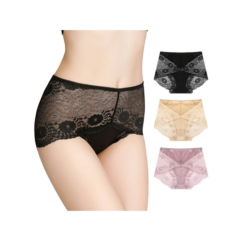 Unique Bargains Women's Plus Underwear Floral Lace Mid-Waist Panty Briefs 3- Pack 