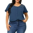 thumbnail image 1 of Unique Bargains Women's Plus V Neck Full Placket Flare Short Sleeve Summer Peplum Blouses, 1 of 7