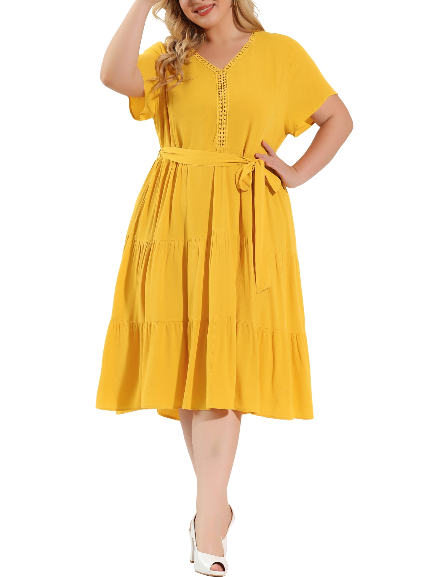 Women's Plus V Neck Short Sleeve A-Line Dress with Nigeria Ubuy