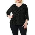 thumbnail image 1 of Unique Bargains Women's Plus Velvet Semi Sheer Bishop 3/4 Sleeve Peplum Top 1X Black, 1 of 7