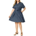 thumbnail image 1 of Unique Bargains Women's Plus Wrap Belted Turndown Collar Chambray Dress 4X Dark Blue, 1 of 7