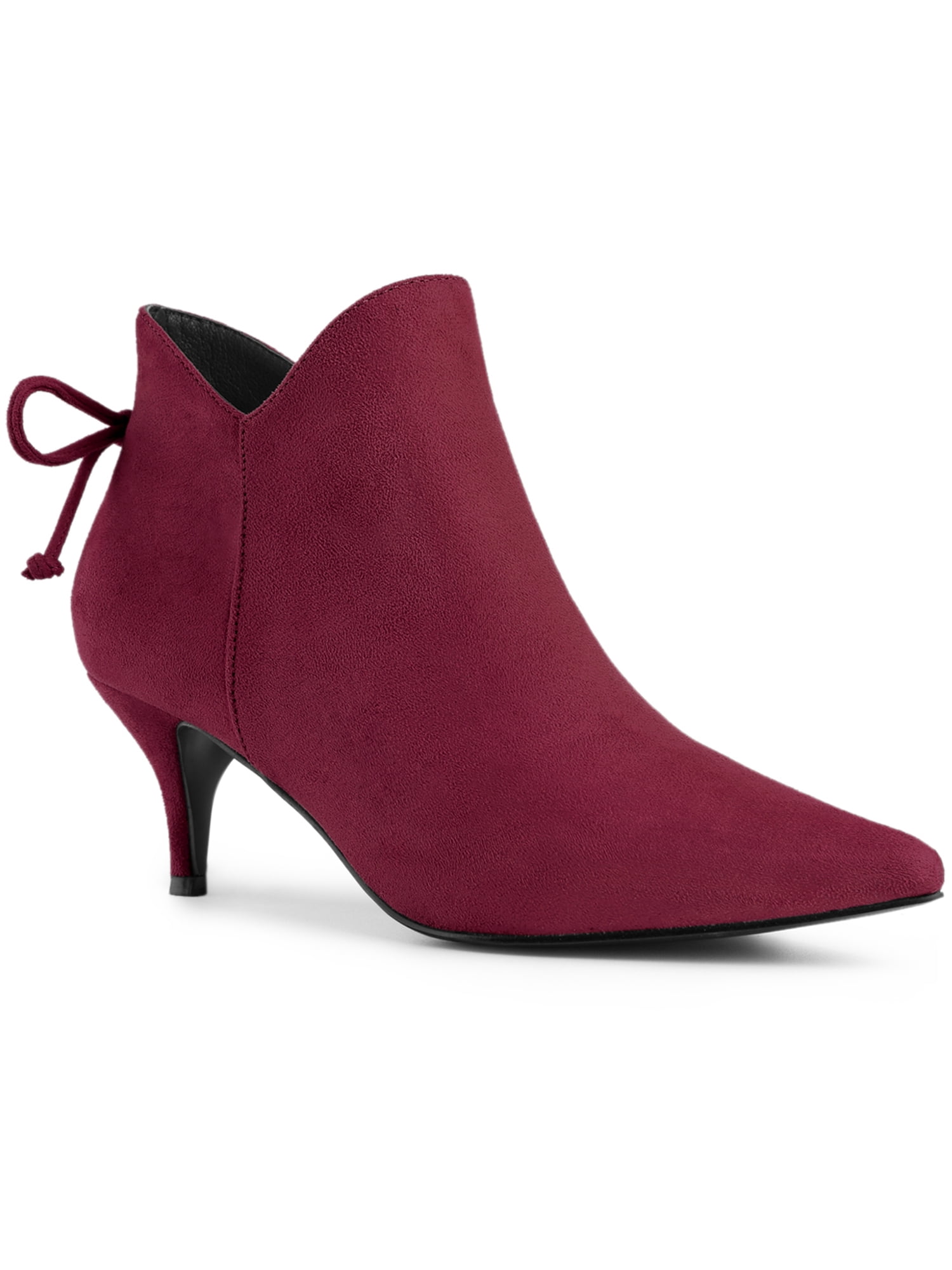 Unique Bargains Women s Pointed Toe Kitten Heel Ankle Booties Burgundy 8.5