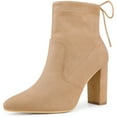 thumbnail image 1 of Unique Bargains Women's Pointed Toe Pull on Drawstring Block Heel Ankle Boots Khaki 6, 1 of 7