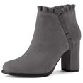 thumbnail image 1 of Unique Bargains Women's Pointed Toe Ruffle Block Heels Ankle Booties Grey 6, 1 of 7