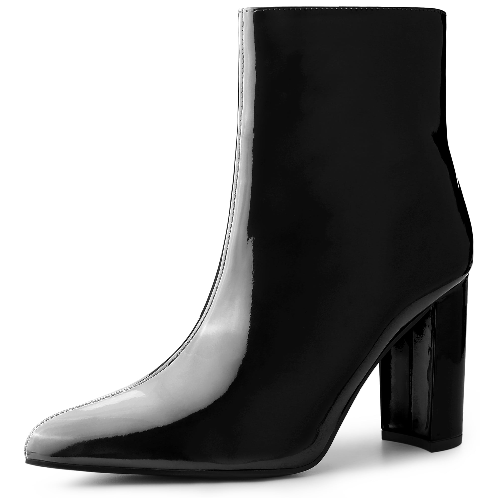 Unique Bargains Women's Pointed Toe Side Zip Chunky Heels Ankle Boots Black 8