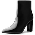 thumbnail image 1 of Unique Bargains Women's Pointed Toe Side Zip Chunky Heels Ankle Boots Black 9, 1 of 6