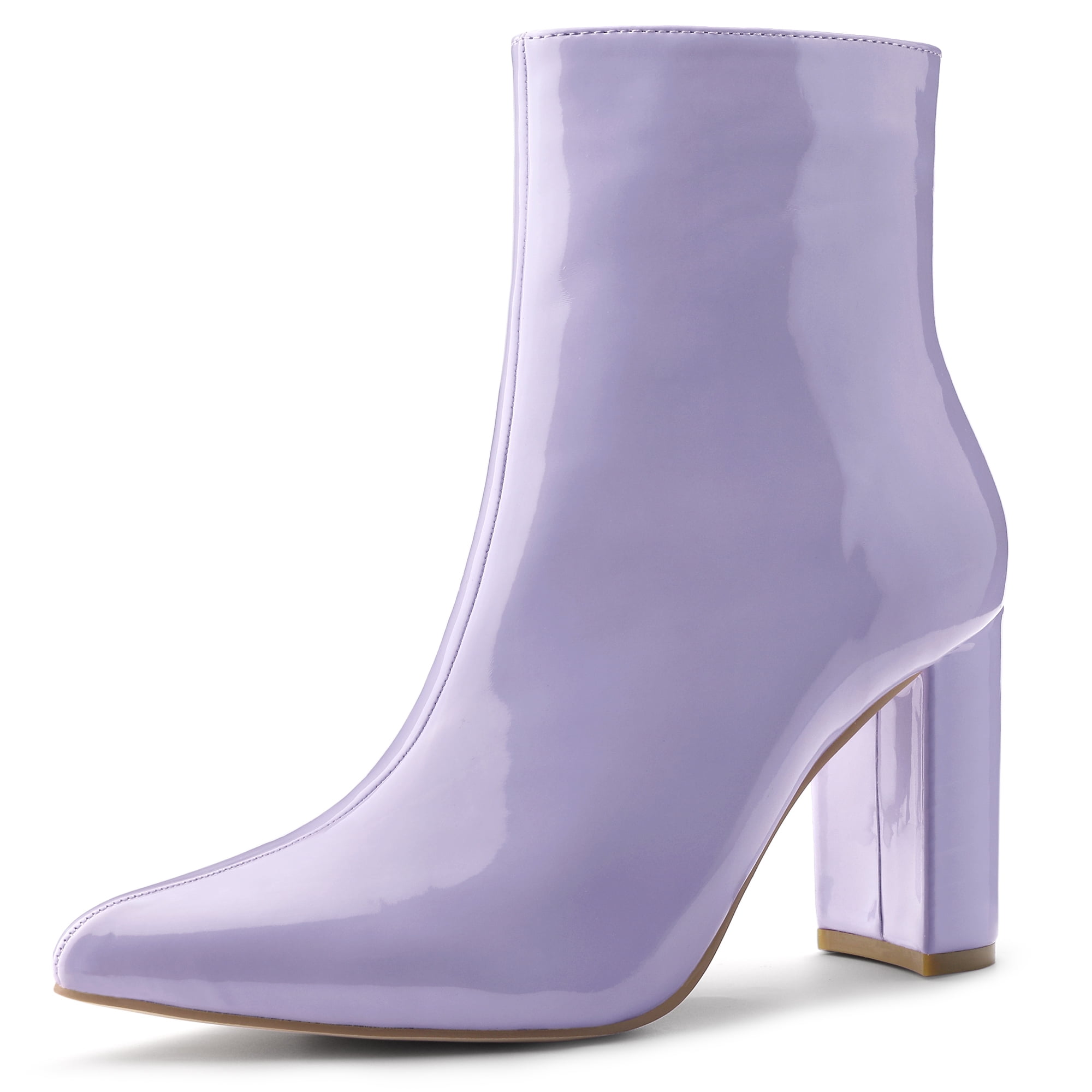Unique Bargains Women's Pointed Toe Side Zip Chunky Heels Ankle Boots Purple 8