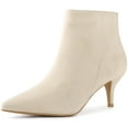thumbnail image 1 of Unique Bargains Women's Pointed Toe Side Zip Stiletto Heeled Ankle Boots Beige 7.5, 1 of 6