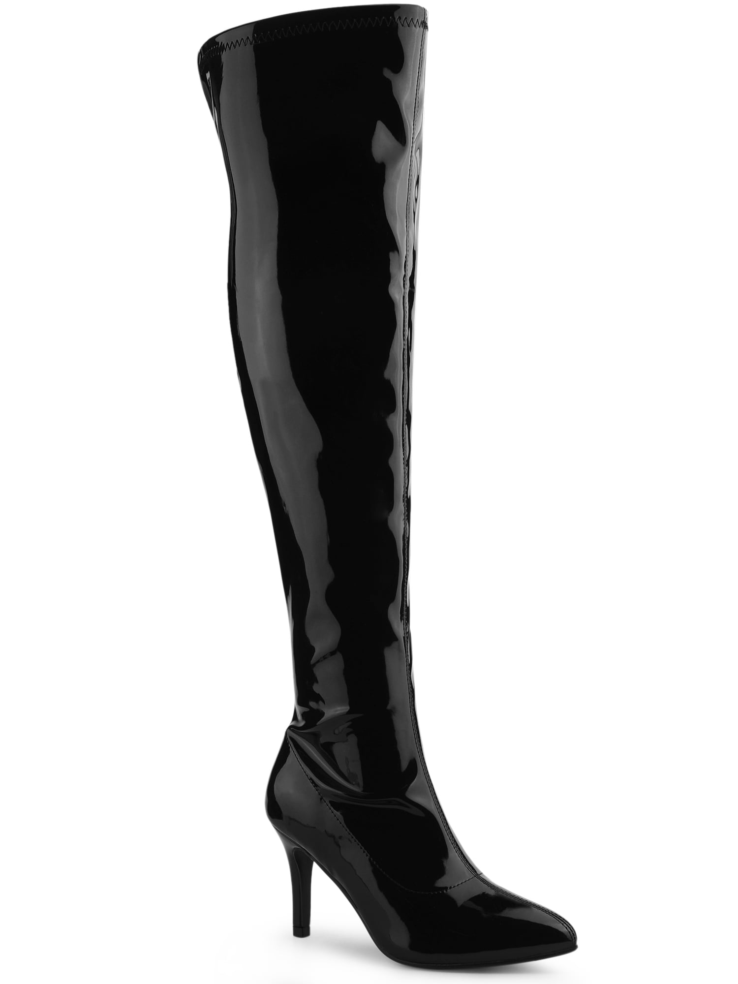 Unique Bargains Women's Pointed Toe Stiletto Heeled Over The Knee High Boots Black 8