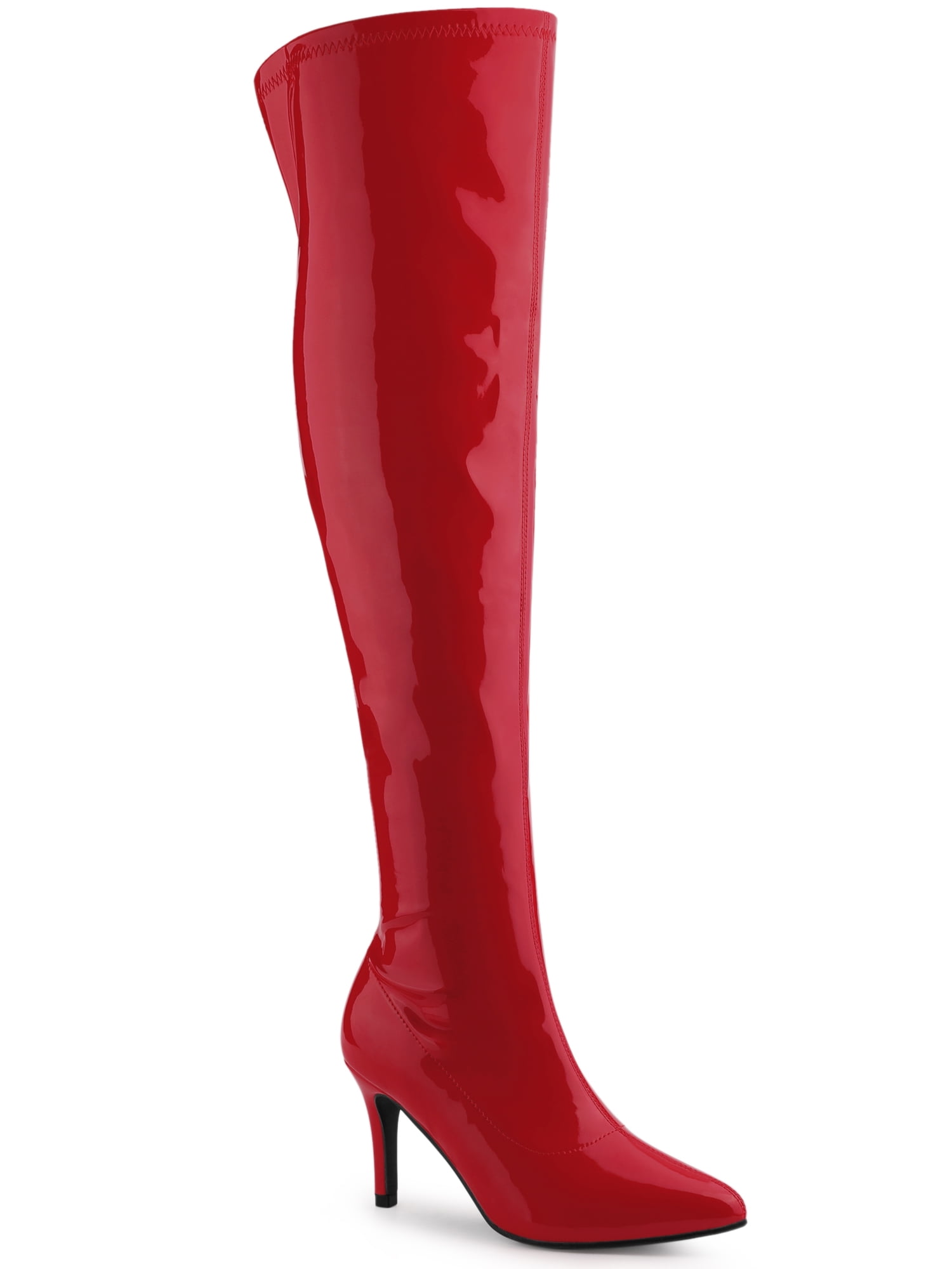 Unique Bargains Women's Pointed Toe Stiletto Heeled Over The Knee High Boots Red 7