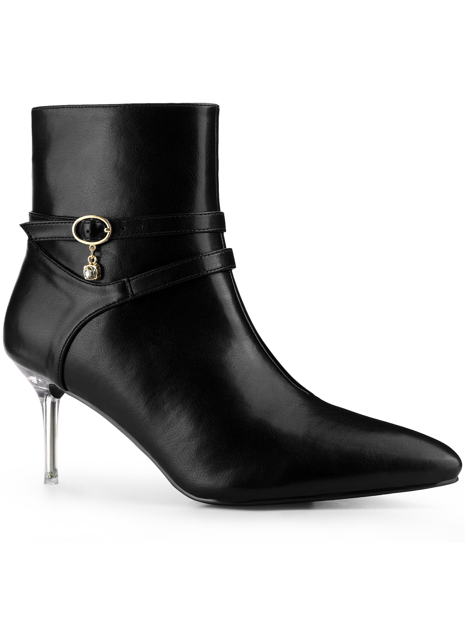 Unique Bargains Women s Pointed Toe Transparent Stiletto Clear Heels Ankle Boots Size Regular Black
