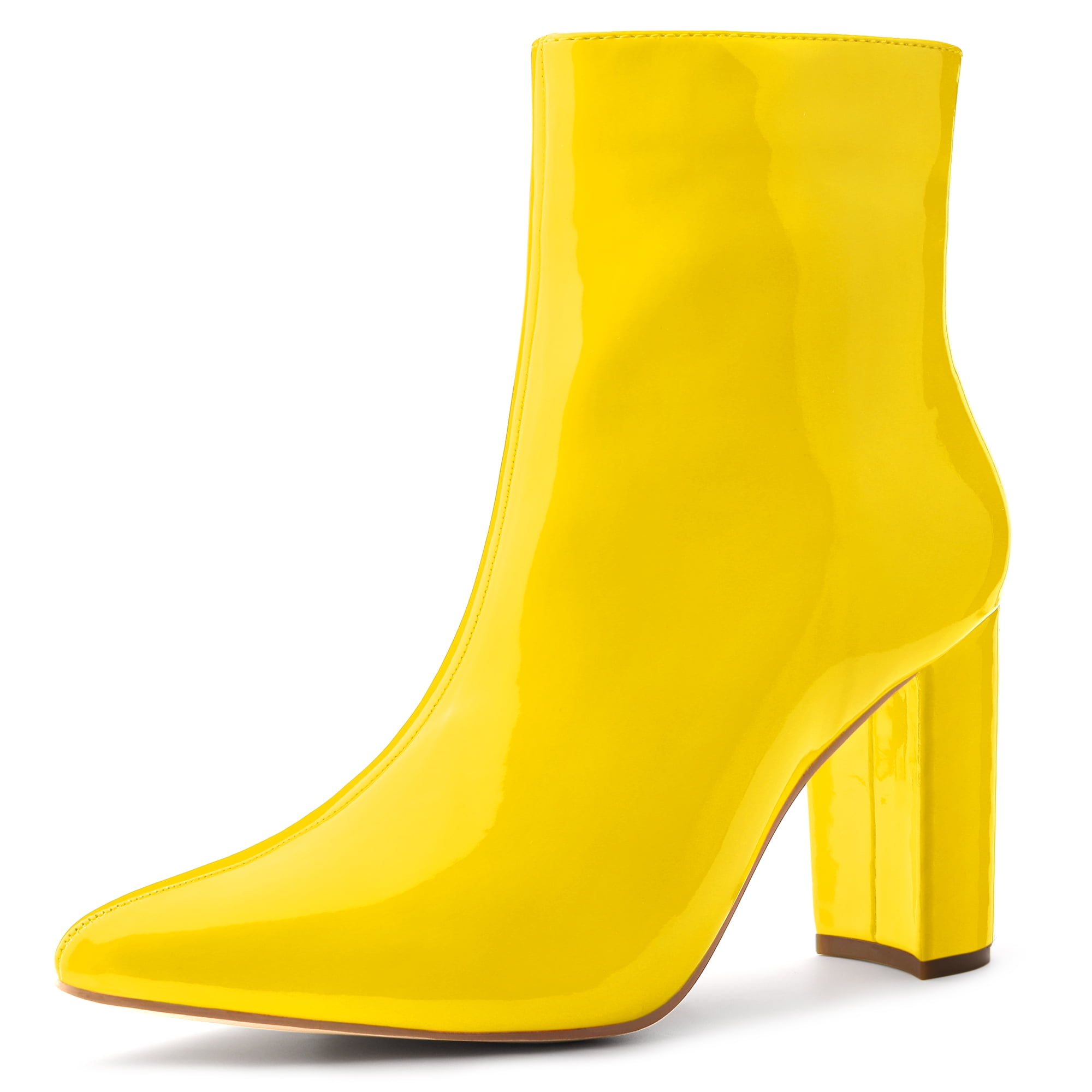 Women's Yellow Pointed Toe Chunky Heel Ankle Booties | Up2Step