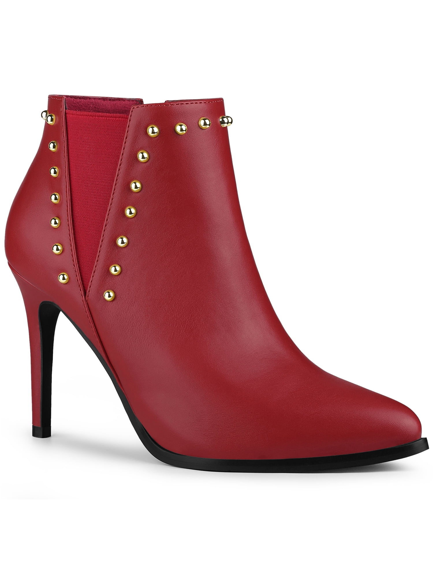 red leather stiletto ankle boots