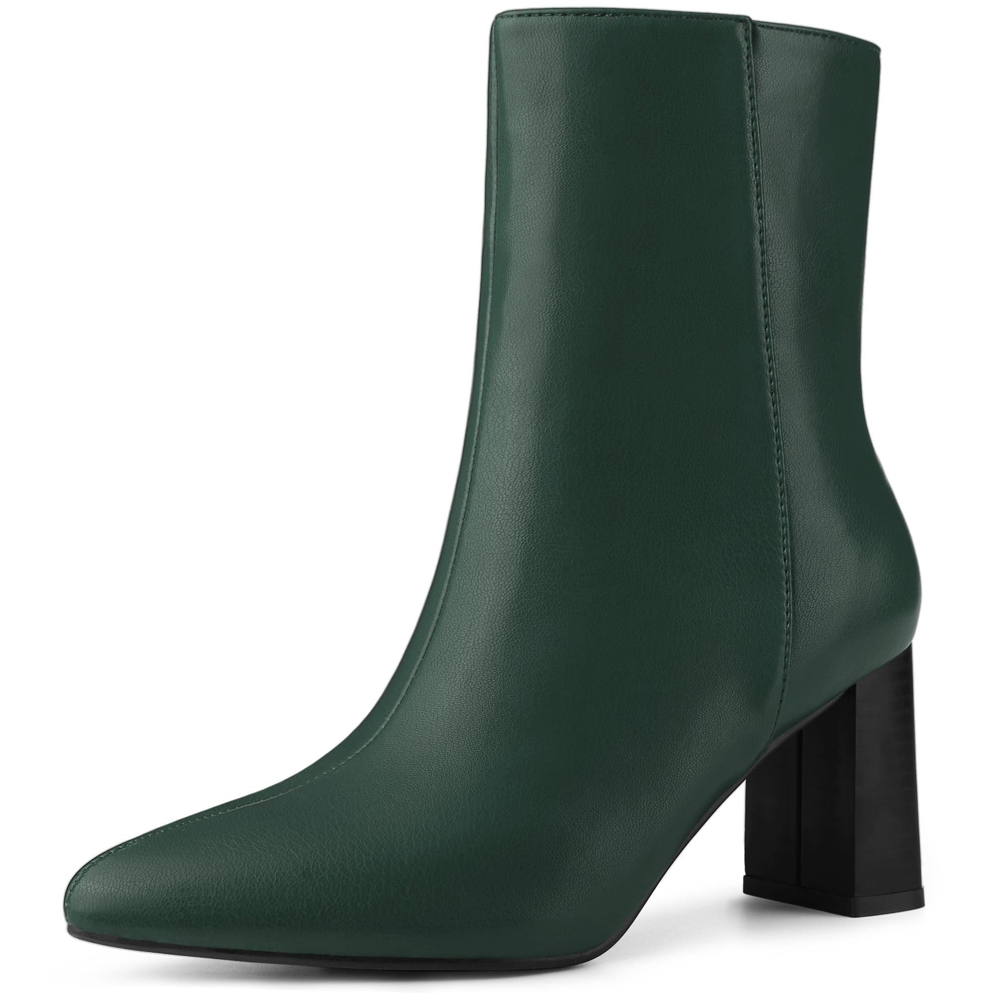 Unique Bargains Women s Pointed Toe Zipper Block Heels Ankle Boots Dark Green 7.5 Walmart