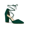 thumbnail image 1 of Unique Bargains Women's Pointy Toe Chunky Heel Lace Up Pumps Green 7, 1 of 7