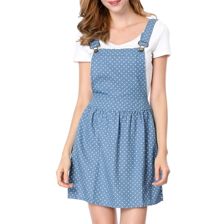 Unique Bargains Women's Polka Dots Pattern Suspender Mini Overall Dress  Skirt 
