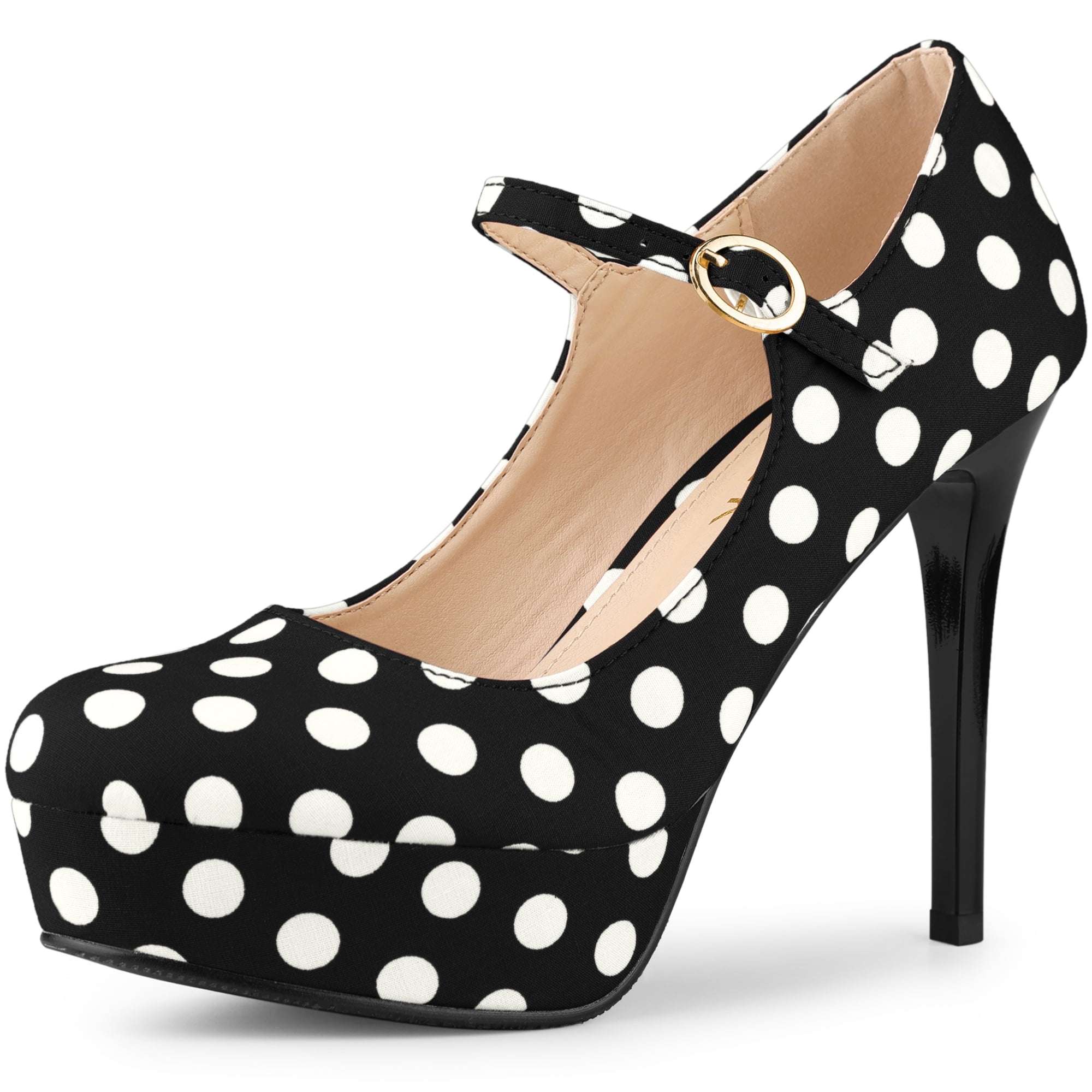 Unique Bargains Women's Polka Dots Platform Round Toe Ankle Strap