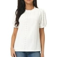 thumbnail image 1 of Unique Bargains Women's Puff Sleeve Eyelet Tops Back Dressy Ruffle Neck Blouses L White, 1 of 6