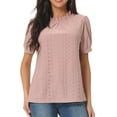 thumbnail image 1 of Unique Bargains Women's Puff Sleeve Eyelet Tops Back Dressy Ruffle Neck Blouses S Dusty Pink, 1 of 6