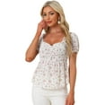 thumbnail image 1 of Unique Bargains Women's Puff Sleeve Floral Sweetheart Neck Ruffle Peasant Top Blouse XS White, 1 of 6