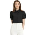 thumbnail image 1 of DARING DIVA Women's Puff Sleeve Turn Down Collared Work Office Button Down Shirt S Black, 1 of 6
