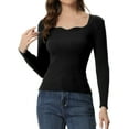 thumbnail image 1 of Unique Bargains Women's Pullover Sweater Long Sleeve Sweetheart Neck Sweater Top Black S, 1 of 6