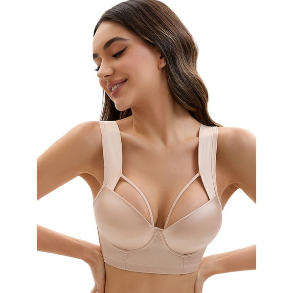 Unique Bargains Women's Push Up Adjustable Wide Straps Bras B 36 Beige