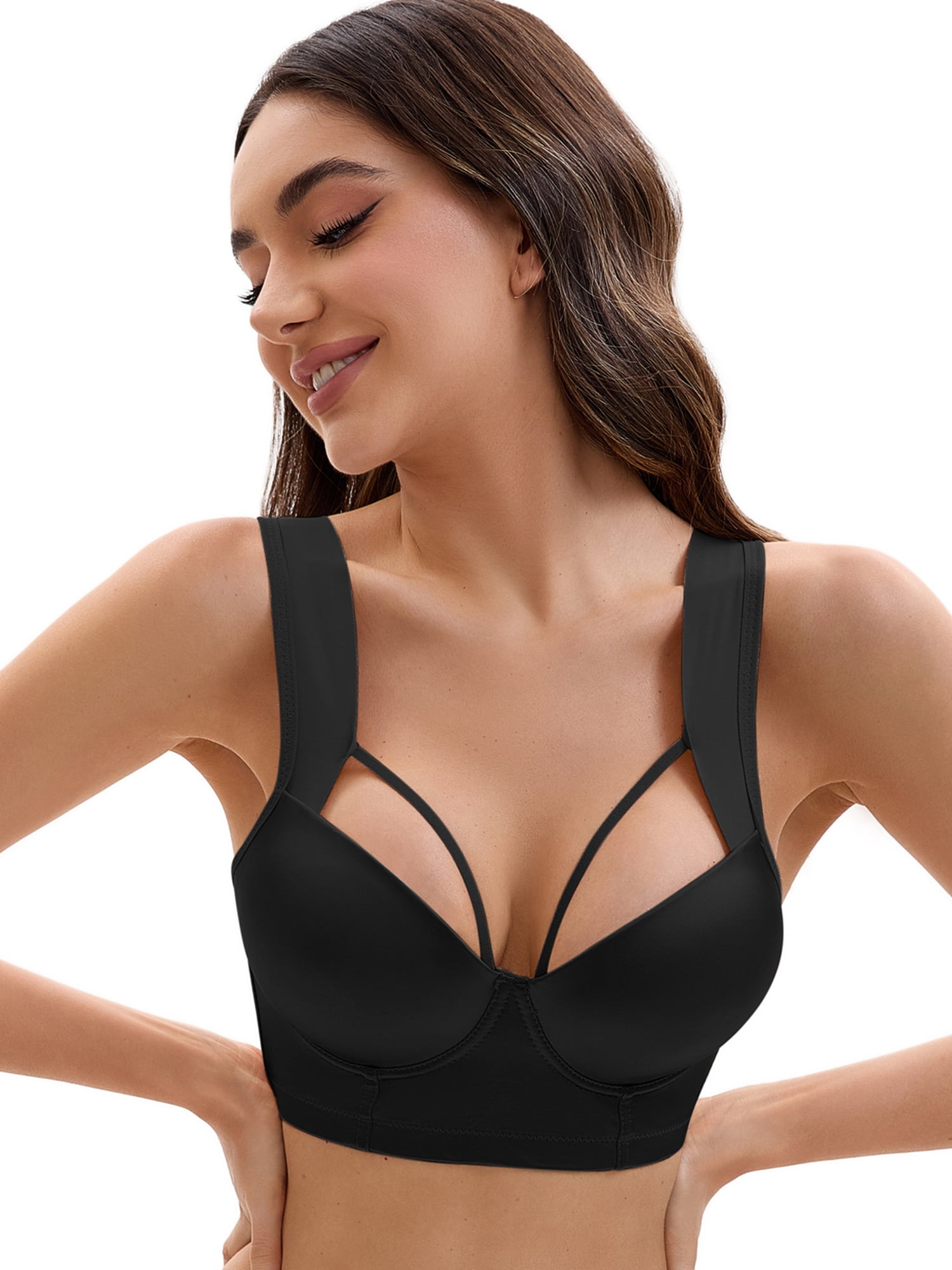 Unique Bargains Women's Push Up Adjustable Wide Straps Bras C 36 Black