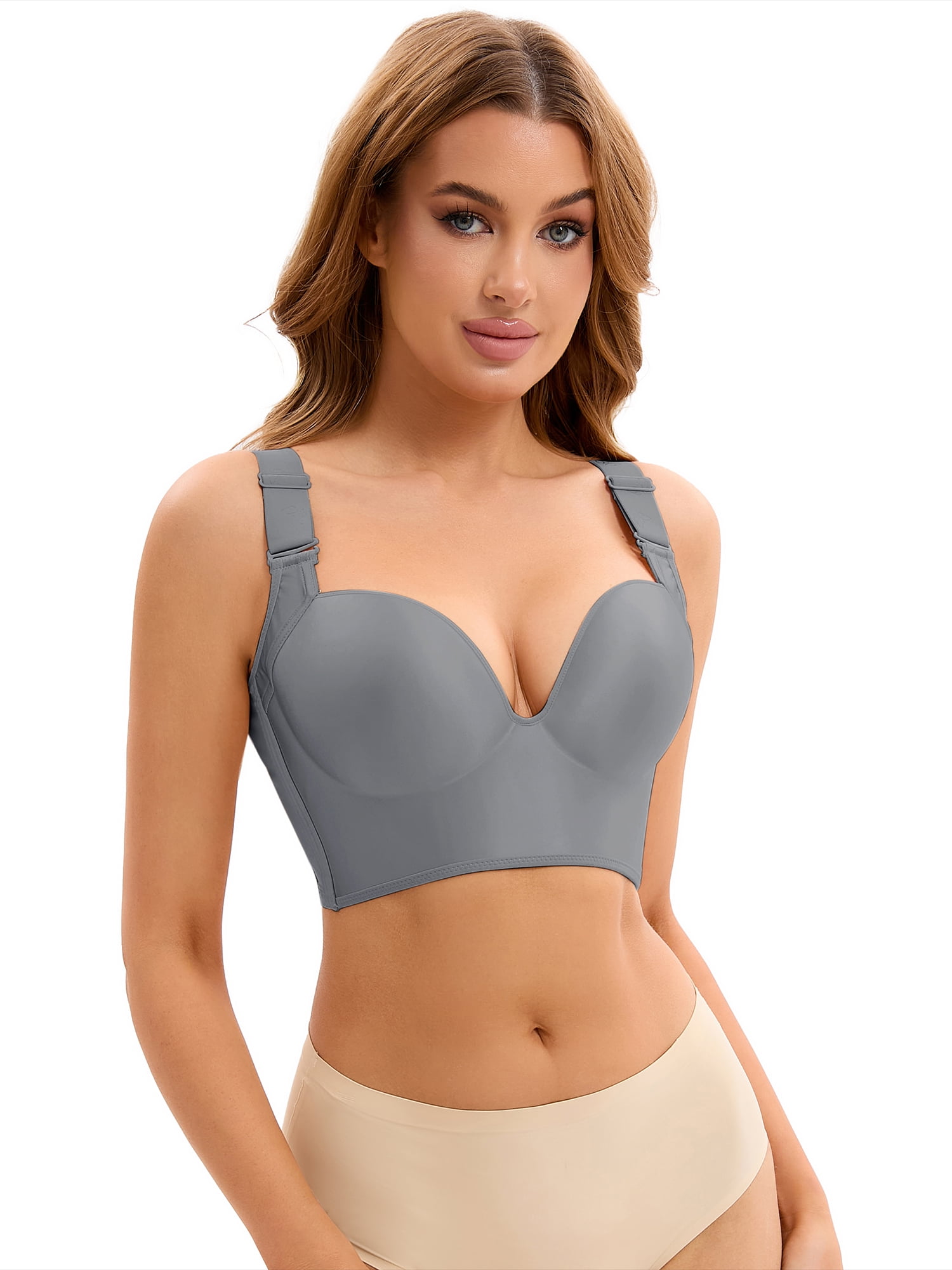 Unique Bargains Women's Push Up Tummy Control 6 Hooks Wirefree Convertible Bras C 40 Grey