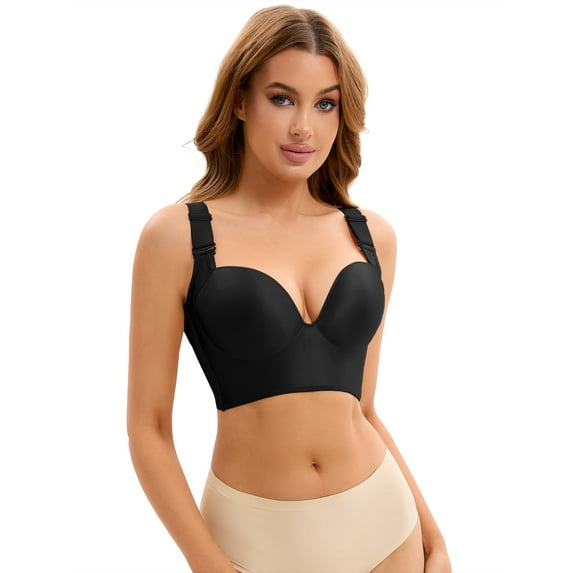 Unique Bargains Women's Push Up Tummy Control 6 Hooks Wirefree Convertible Bras D 36 Black