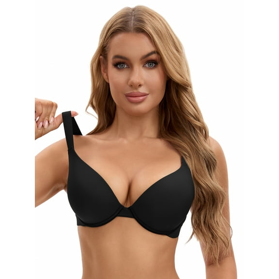 Unique Bargains Women's Push Up Underwire Seamless Soft Bras Black 38 D