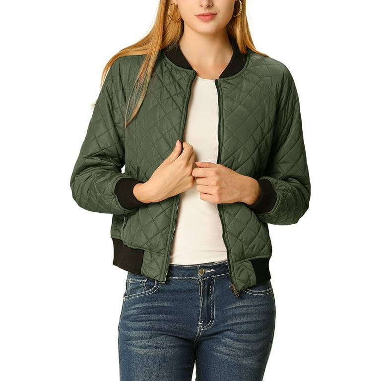 Green quilted bomber jacket womens hotsell