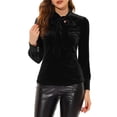 thumbnail image 1 of Unique Bargains Women's Retro Velvet Tie Neck Long Sleeve Work Blouse Top XS Black, 1 of 6